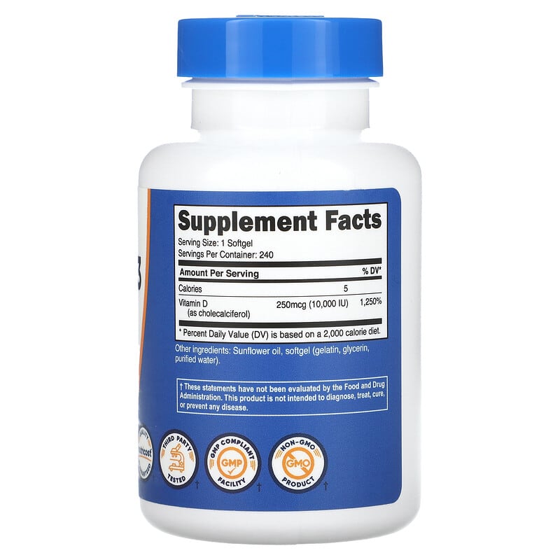 Nutricost, Vitamin D3, 10,000 IU, 240 Softgels