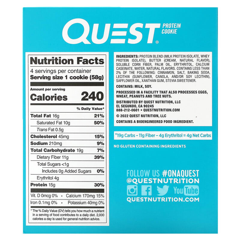 Quest Nutrition, Protein Cookie, Snickerdoodle, 4 Pack, 2.04 oz (58 g) Each