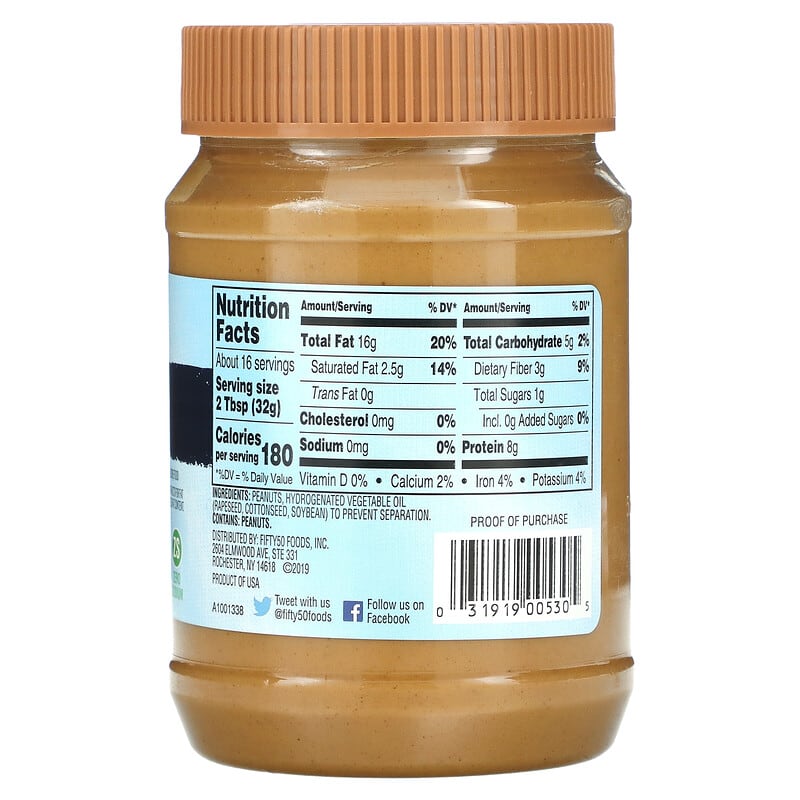 Fifty 50, Low Glycemic Peanut Butter, Creamy, 18 oz (510 g)