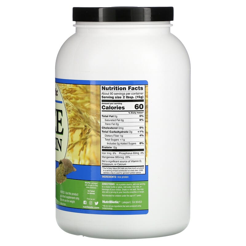 NutriBiotic, Rice Protein Powder, Plain, 3 lbs (1.36 kg)