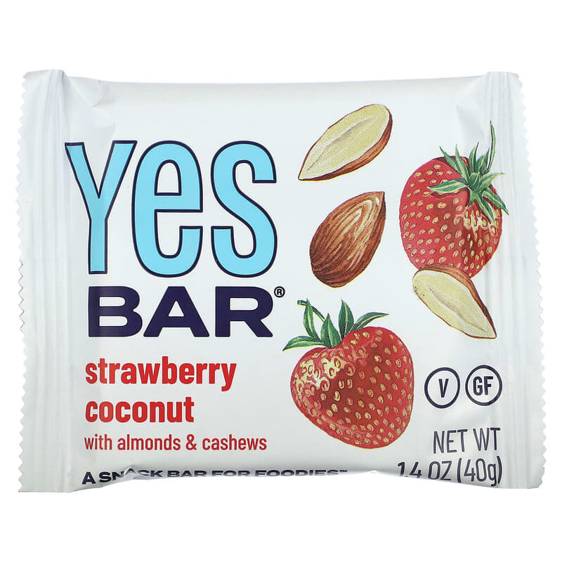 Yes Bar, Snack Bar, Strawberry Coconut, 6 Bars, 1.4 oz (40 g) Each