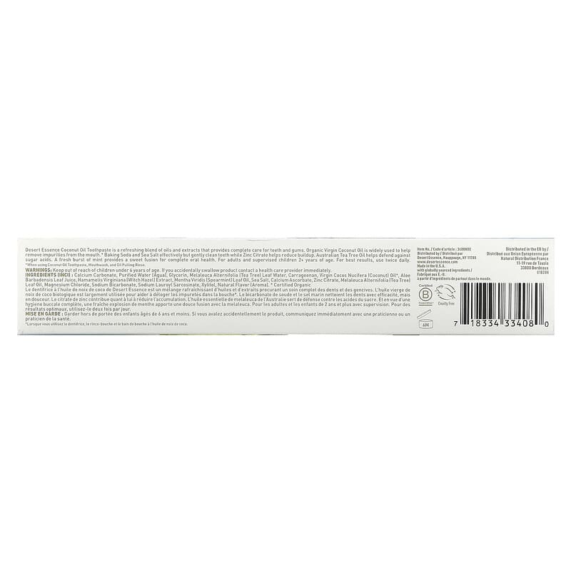 Desert Essence, Coconut Oil Toothpaste, Coconut Mint, 6.25 oz (176 g)