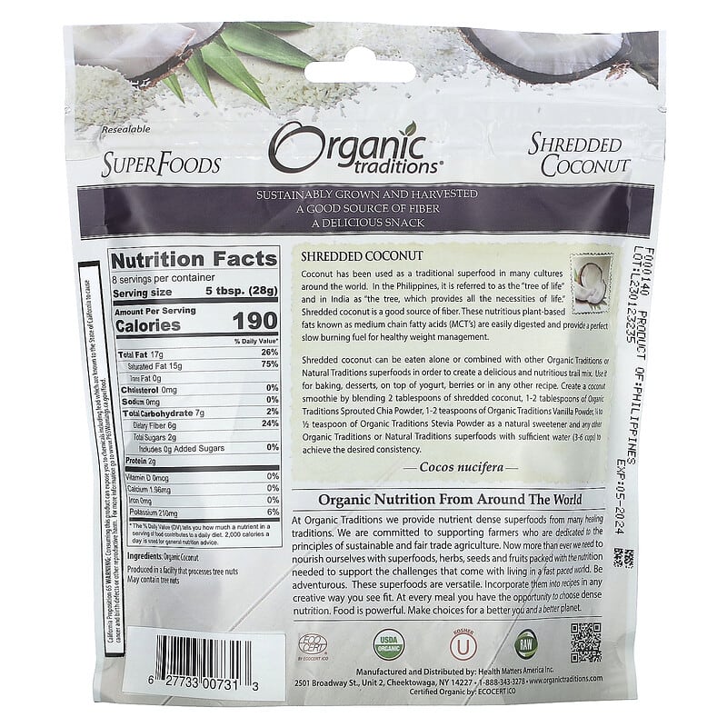 Organic Traditions, Shredded Coconut, 8 oz (227 g)