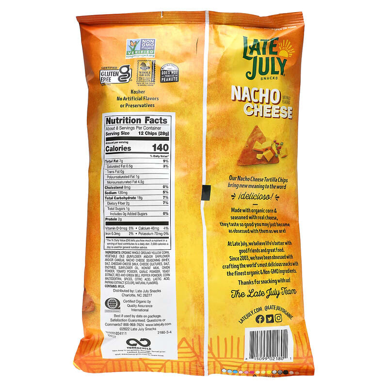 Late July, Snacks, Tortilla Chips, Nacho Cheese, 7.8 oz (221 g)