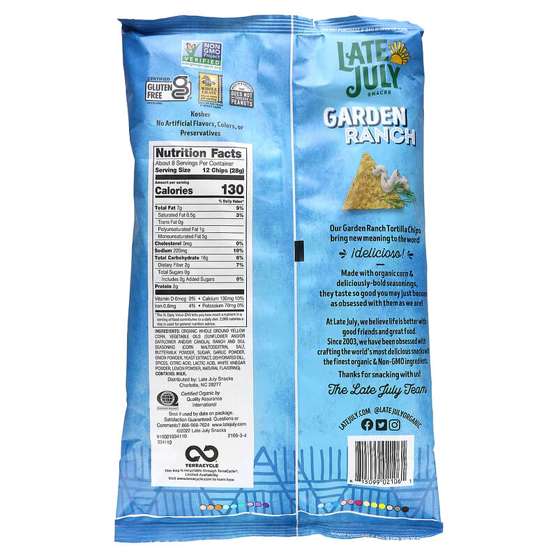 Late July, Tortilla Chips, Garden Ranch, 7.8 oz (221 g)