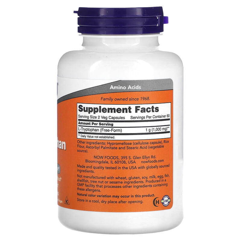 NOW Foods, L-Tryptophan, 500 mg, 120 Veg Capsules