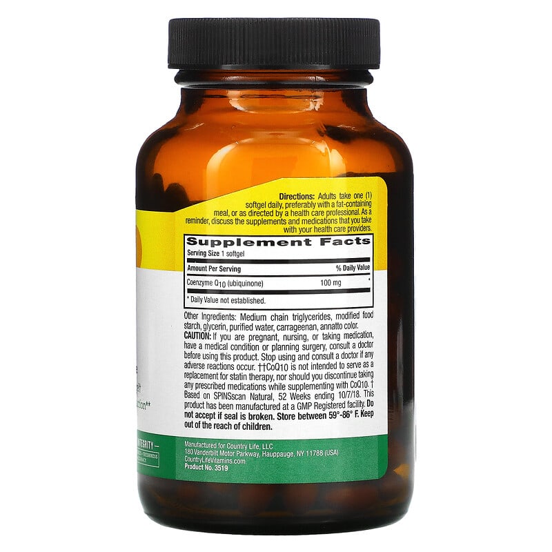 Country Life, CoQ10, 100 mg, 120 Vegan Softgels