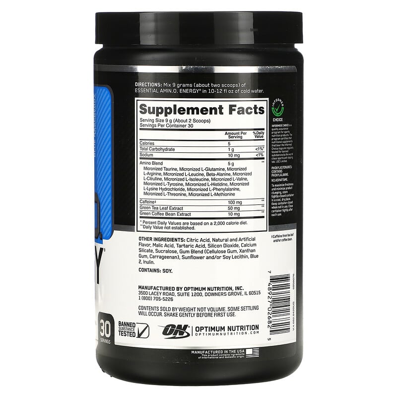 Optimum Nutrition, ESSENTIAL AMIN.O. ENERGY, Blue Raspberry, 9.5 oz (270 g)
