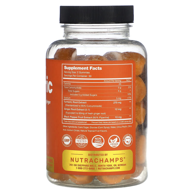 NutraChamps, Turmeric, Natural Tropical Fruit, 60 Vegan Gummies