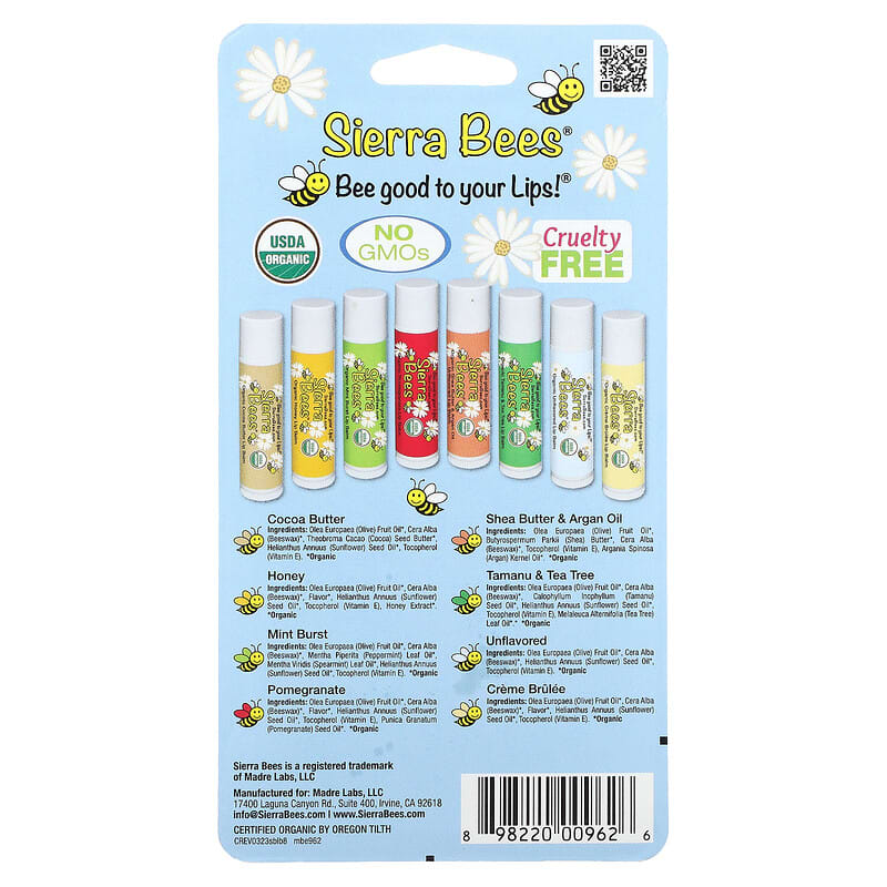 Sierra Bees, Organic Lip Balms Combo Pack, 8 Pack, 0.15 oz (4.25 g) Each