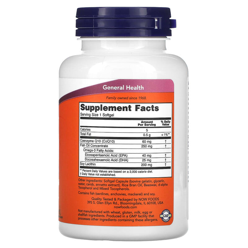 NOW Foods, CoQ10 with Omega-3 Fish Oil, 60 mg, 120 Softgels