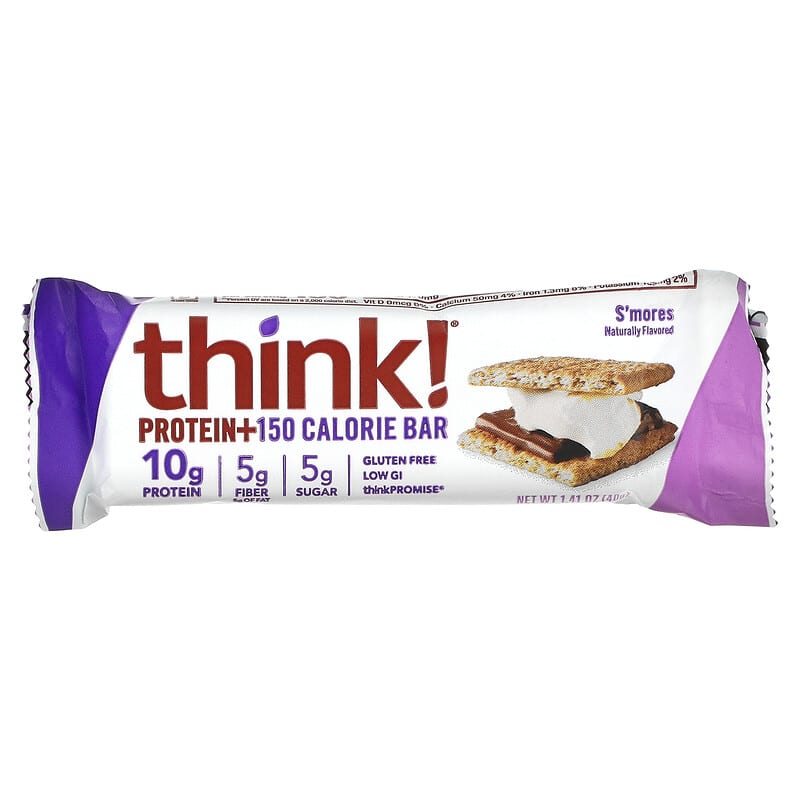 Think !, Protein+ 150 Calorie Bars, S'mores, 5 Bars, 1.41 oz (40 g) Each