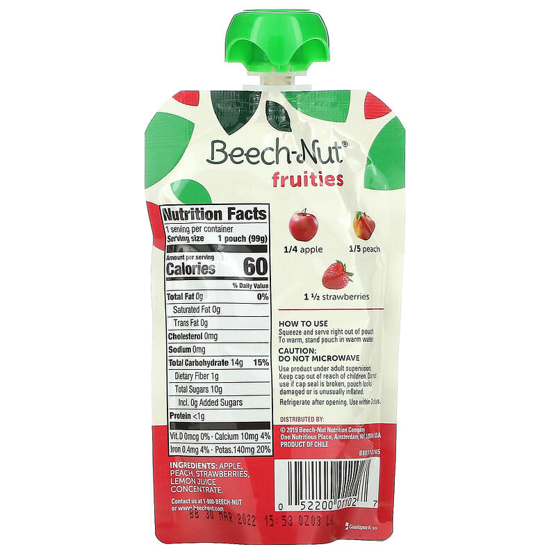 Beech-Nut, Fruities, 6+ Months, Apple, Peach & Strawberries, 12 Pouches, 3.5 oz (99 g) Each