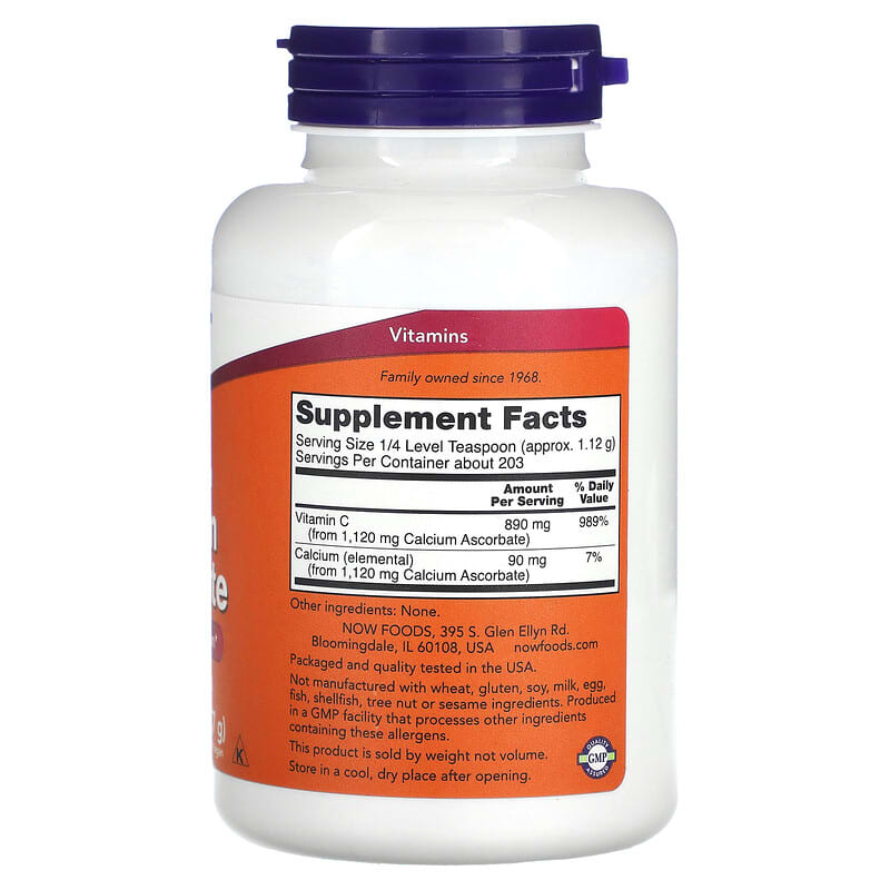 NOW Foods, Pure, Buffered Calcium Ascorbate, Vitamin C Powder, 8 oz (227 g)