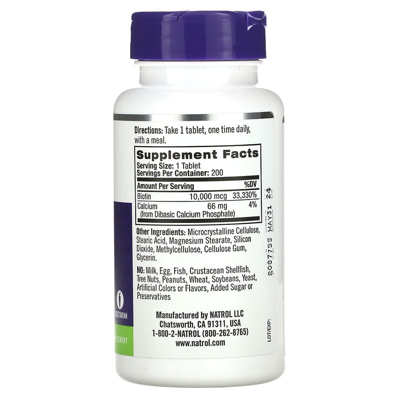 Natrol, Biotin, Maximum Strength, 10,000 mcg, 200 Tablets