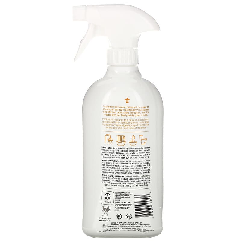 ATTITUDE, Bathroom Cleaner, Citrus Zest, 27.1 fl oz (800 ml)