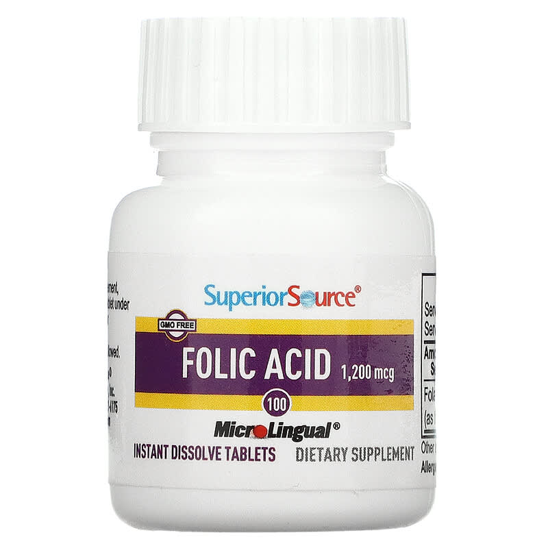 Superior Source, Folic Acid, 1,200 mcg, 100 MicroLingual Instant Dissolve Tablets