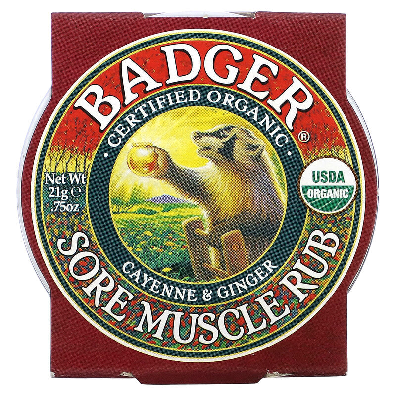 Badger Company, Organic Sore Muscle Rub, Cayenne & Ginger, 0.75 oz (21 g)