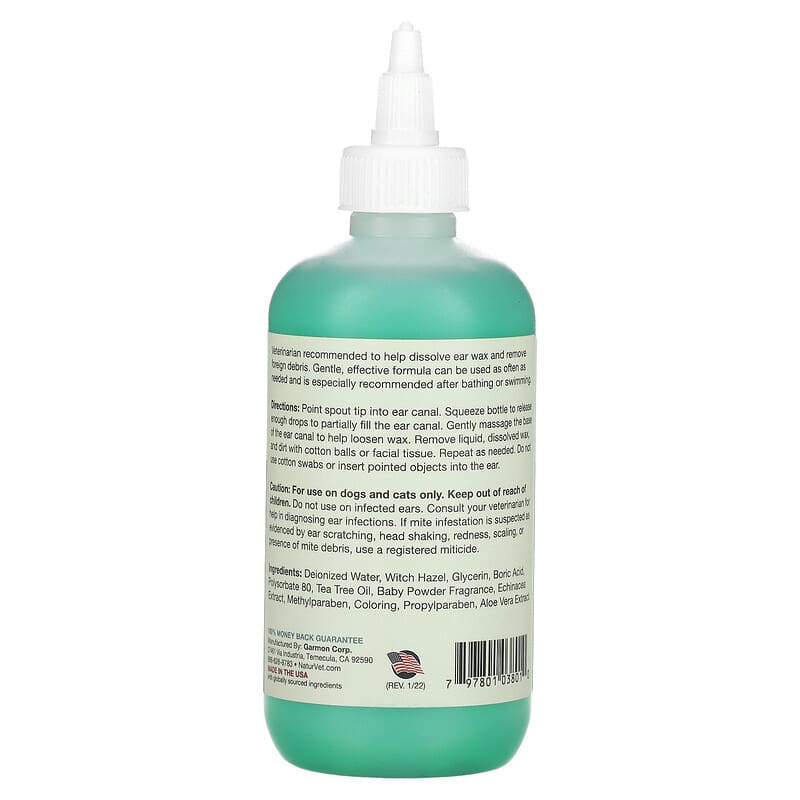 NaturVet, Ear Wash Plus Tea Tree Oil, Baby Powder Scent, 8 fl oz (236 ml)