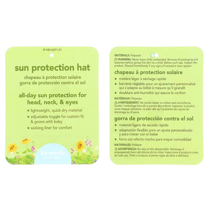 Green Sprouts, Sun Protection Hat, 0-6 Months, White, 1 Count