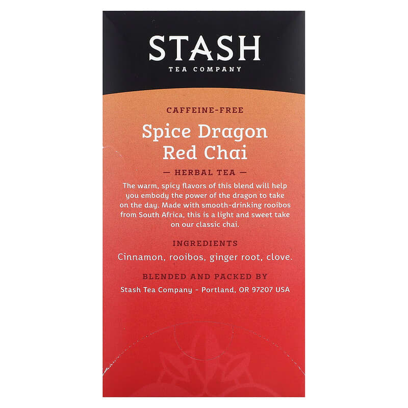 Stash Tea, Herbal Tea, Spice Dragon Red Chai, Caffeine Free, 18 Tea Bags, 1.2 oz (36 g)