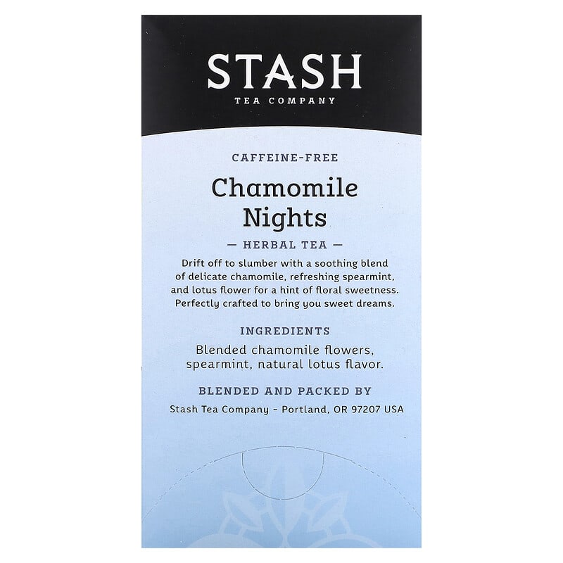 Stash Tea, Herbal Tea, Chamomile Nights, Caffeine Free, 20 Tea Bags, 0.6 oz (18 g)