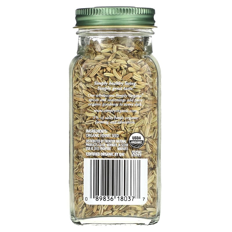 Simply Organic, Fennel Seeds, 1.90 oz (54 g)