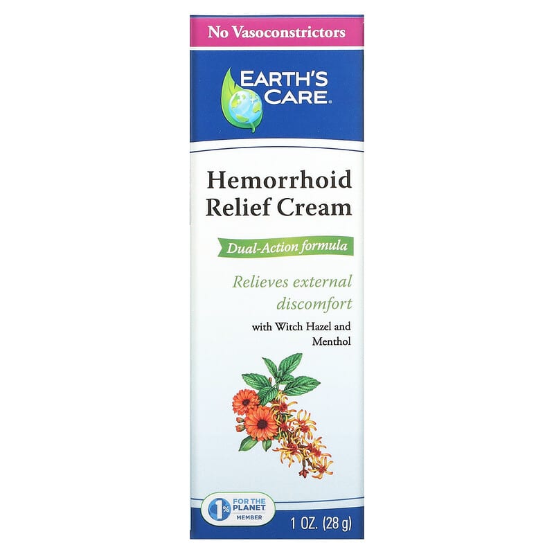 Earth's Care, Hemorrhoid Relief Cream with Witch Hazel and Menthol, 1 oz (28 g)