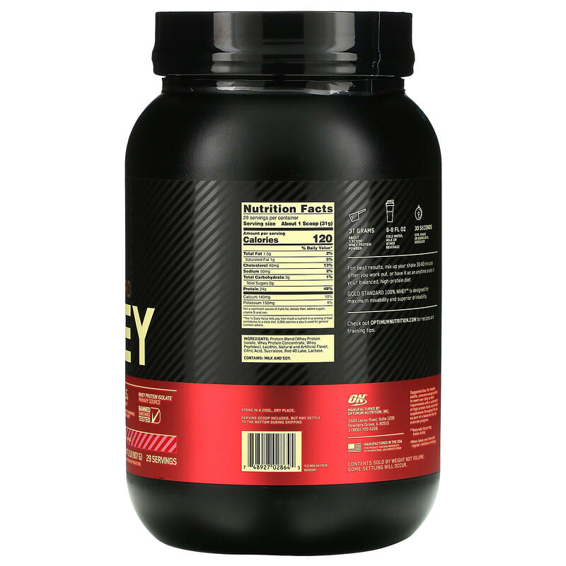 Optimum Nutrition, Gold Standard 100% Whey, Delicious Strawberry, 2 lb (907 g)