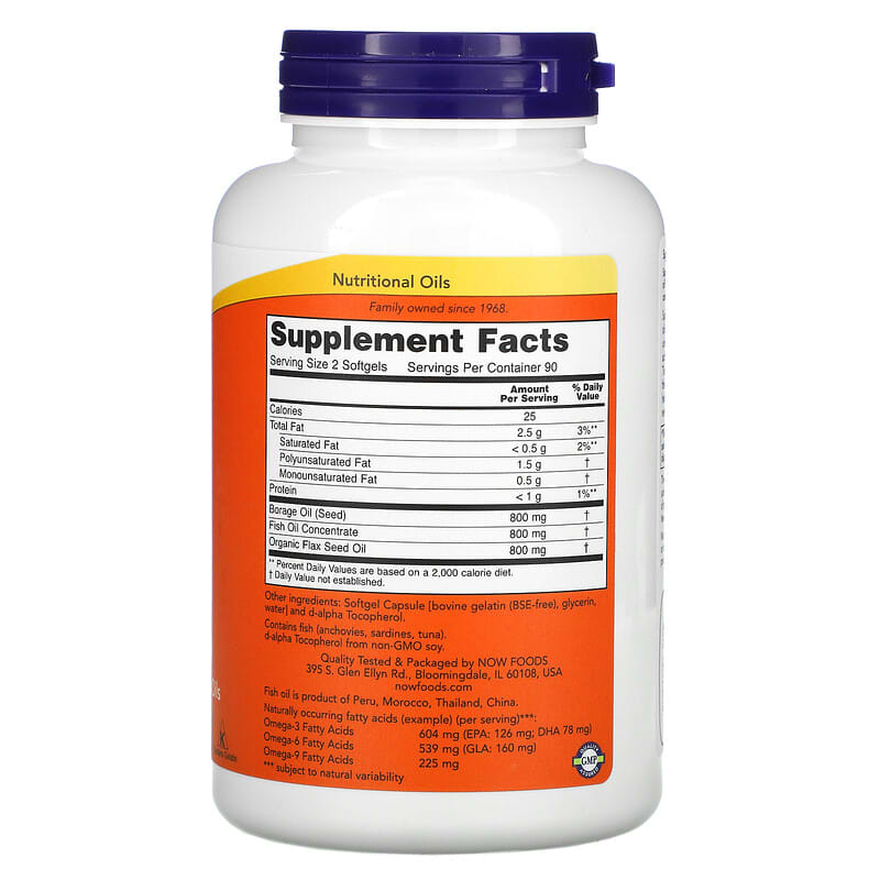 NOW Foods, Super Omega 3-6-9, 1,200 mg, 180 Softgels