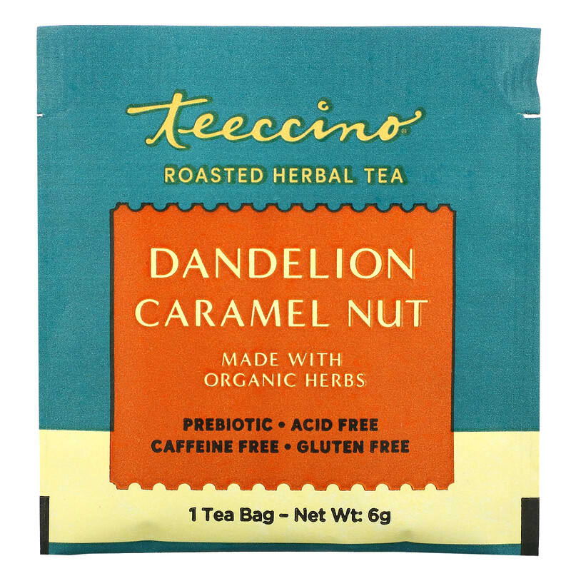 Teeccino, Roasted Herbal Tea, Dandelion Caramel Nut, Caffeine Free, 10 Tea Bags, 2.12 oz (60 g)