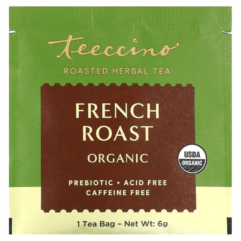 Teeccino, Organic Roasted Herbal Tea, French Roast, Caffeine Free, 10 Tea Bags, 2.12 oz (60 g)