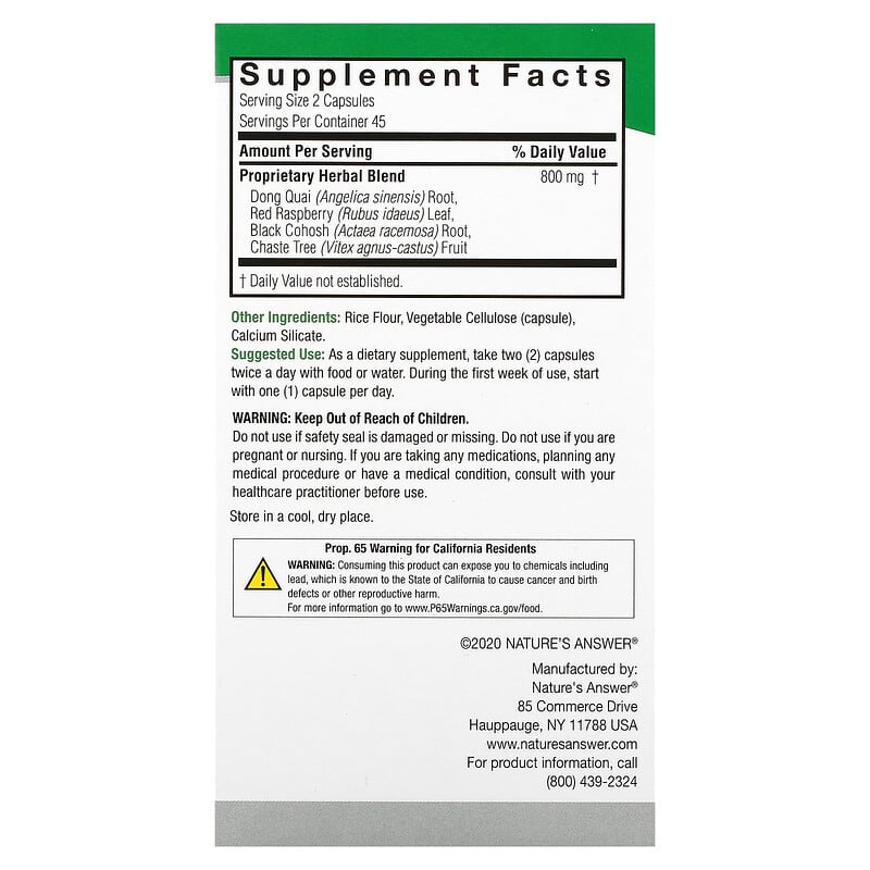 Nature's Answer, Female Complex, Herbal Combination, 400 mg, 90 Vegetarian Capsules
