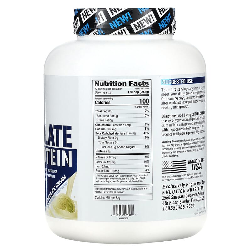 EVLution Nutrition, 100% Isolate Protein, Vanilla Ice Cream, 5 lb (2.268 kg)