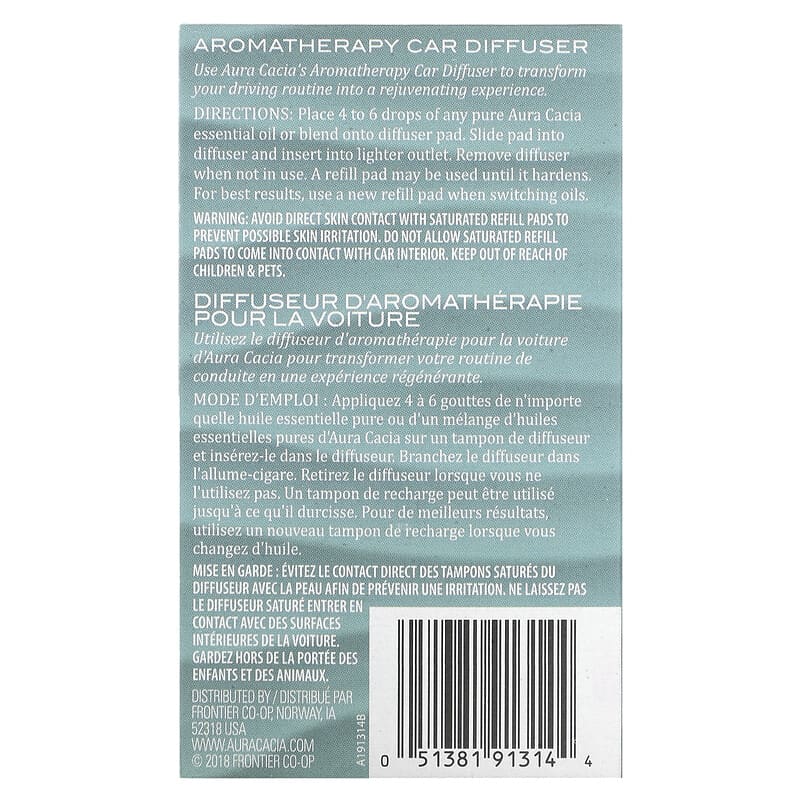 Aura Cacia, Aromatherapy Car Diffuser, 1 Diffuser, 5 Refill Pads