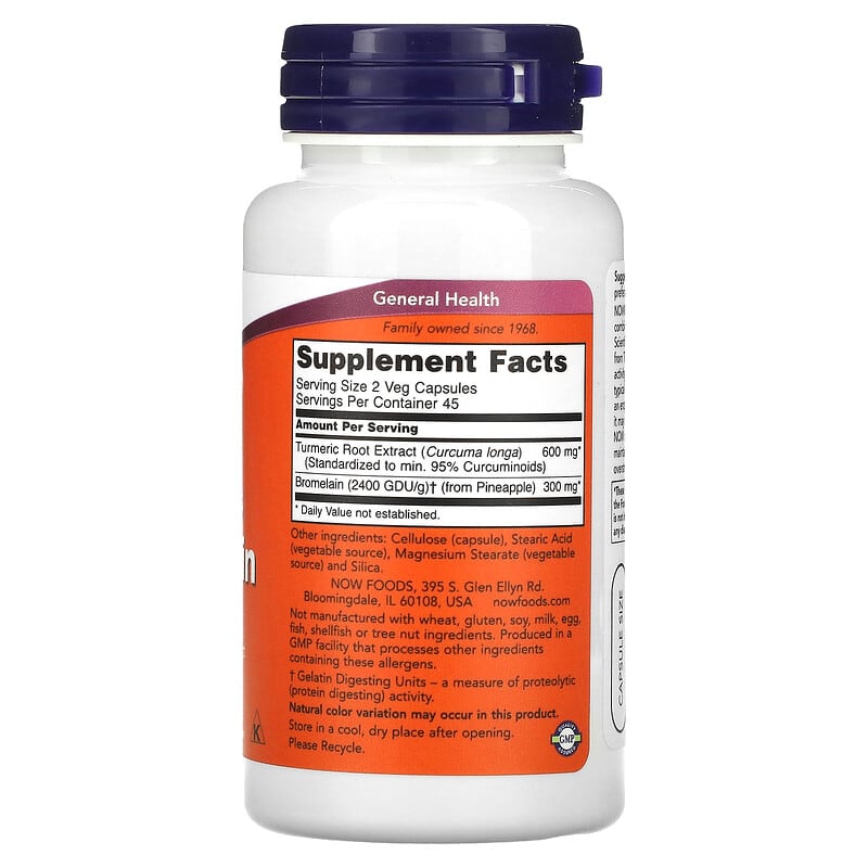 NOW Foods, Turmeric & Bromelain, 90 Veg Capsules