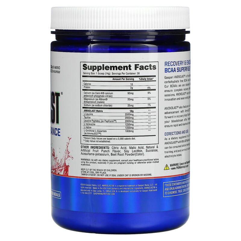 Gaspari Nutrition, Aminolast, Recovery & Endurance BCAA Superfuel, Fruit Punch, 14.8 oz (420 g)