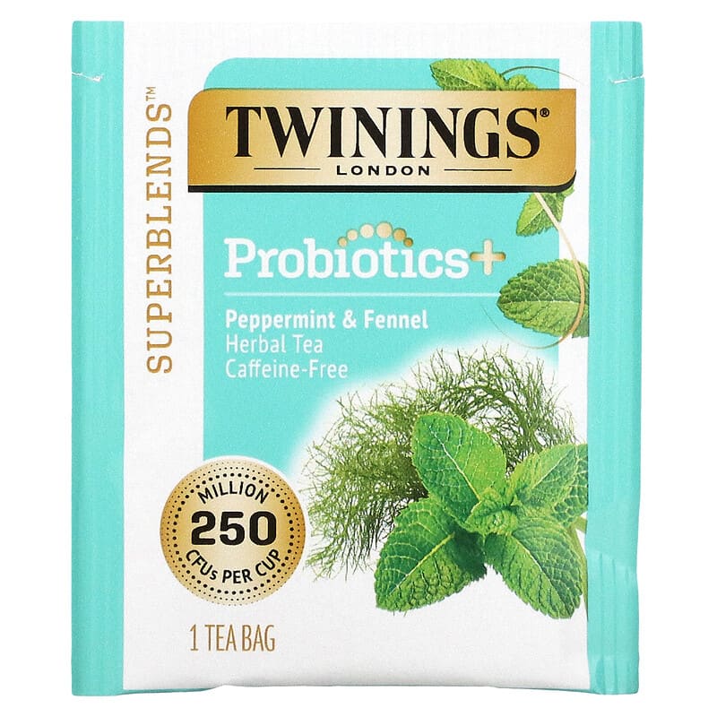 Twinings, Probiotics Plus, Herbal Tea, Peppermint & Fennel, Caffeine-Free, 18 Tea Bags, 1.27 oz (36 g)