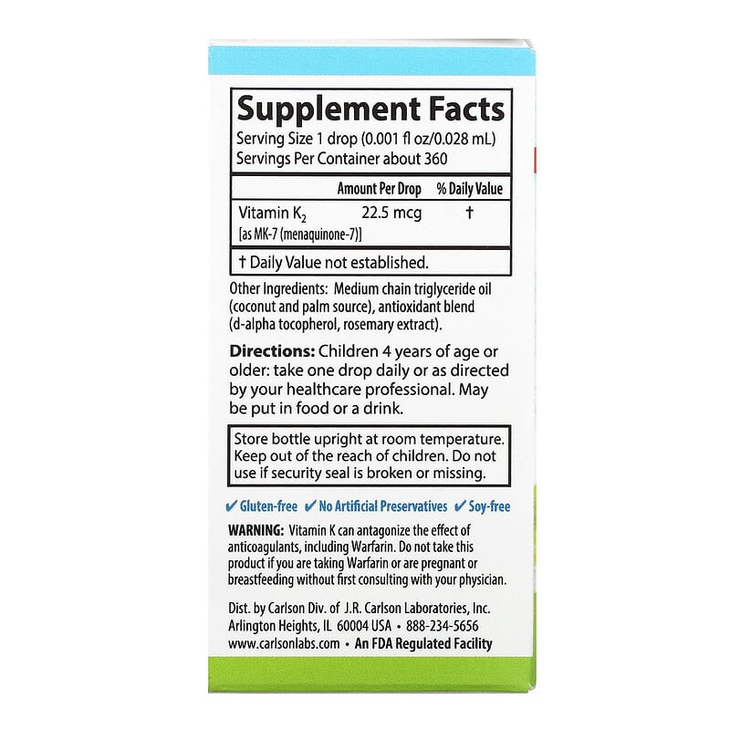 Carlson, Kid's, Super Daily K2, 22.5 mcg, 0.34 fl oz (10.16 ml)