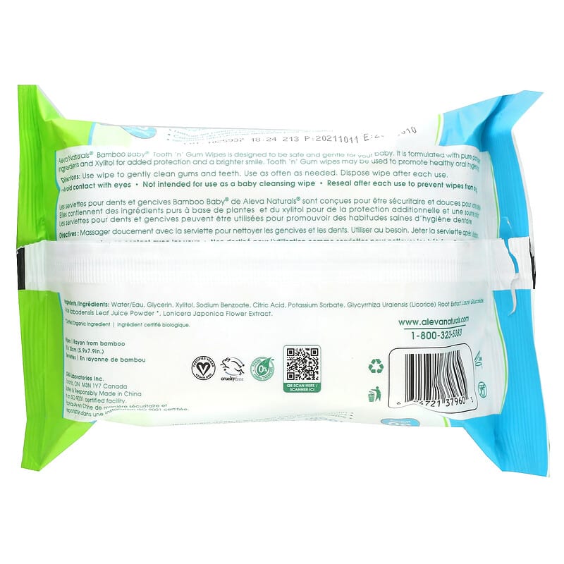 Aleva Naturals, Bamboo Baby, Tooth 'n' Gum Wipes, 30 Wipes