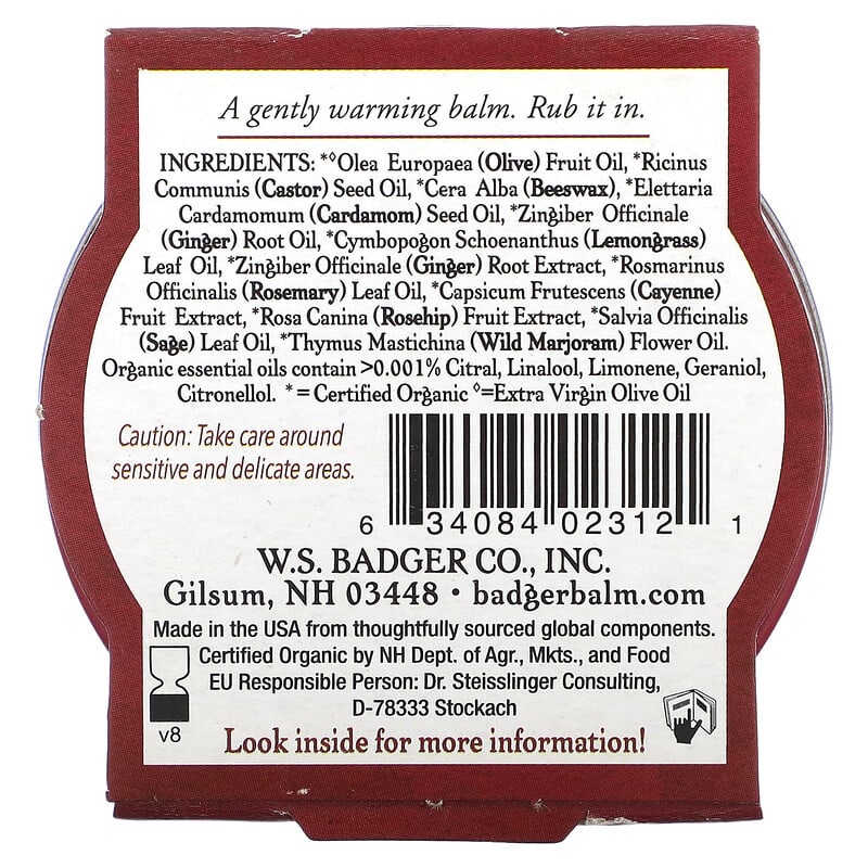 Badger Company, Organic Sore Muscle Rub, Cayenne & Ginger, 0.75 oz (21 g)