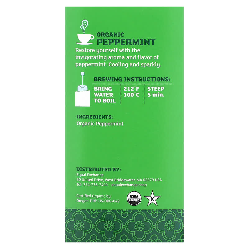 Equal Exchange, Organic Peppermint Tea, Caffeine Free, 20 Tea Bags, 0.99 oz (28 g)