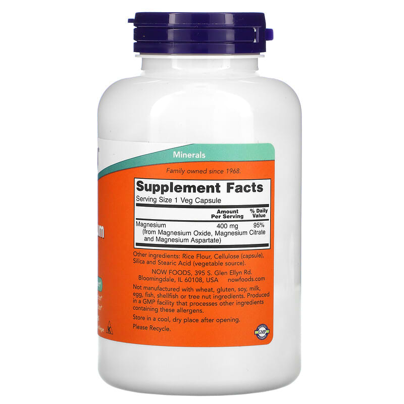 NOW Foods, Magnesium Caps, 400 mg, 180 Veg Capsules