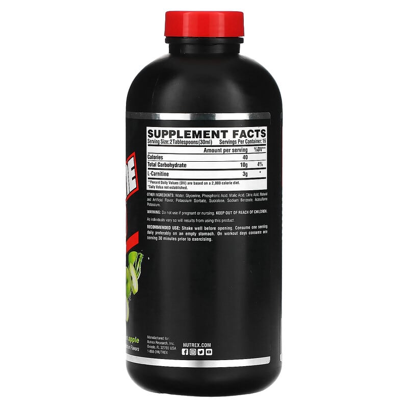 Nutrex Research, Liquid Carnitine 3000, Green Apple, 16 fl oz (480 ml)