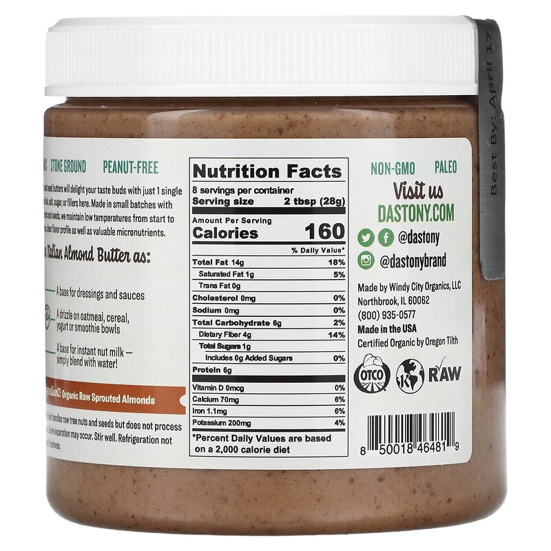 Dastony, Organic Sprouted Almond Butter, 8 oz (227 g)