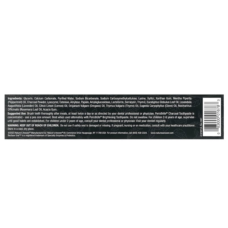 Nature's Answer, PerioBrite Charcoal Toothpaste, Peppermint, 4 oz (113.4 g)