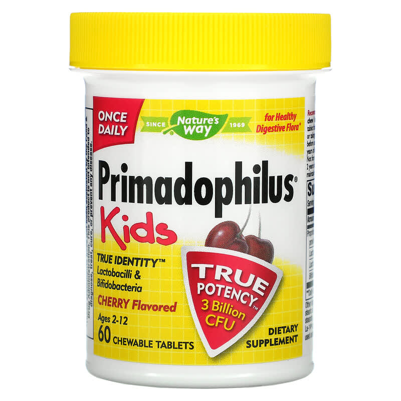 Nature's Way, Primadophilus, Kids, Age 2-12, Cherry , 3 Billion CFU, 60 Chewable Tablets