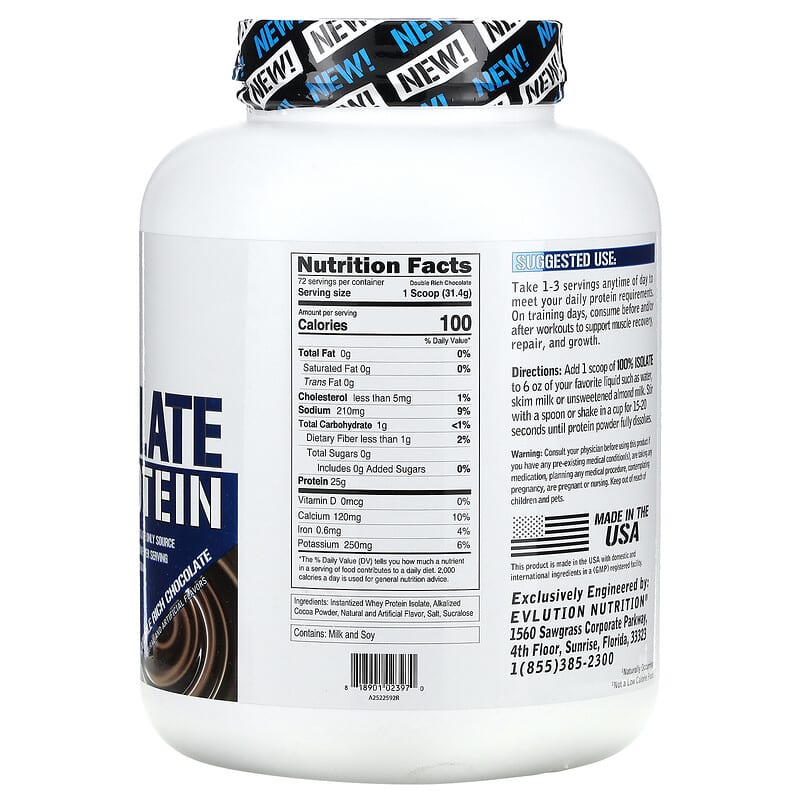 EVLution Nutrition, 100% Isolate Protein, Double Rich Chocolate, 5 lb (2.268 kg)