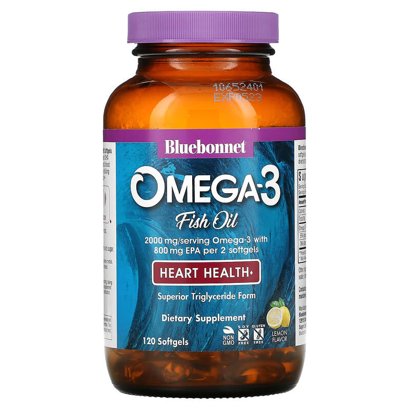 Bluebonnet Nutrition, Omega-3 Fish Oil, Heart Health, Lemon, 120 Softgels