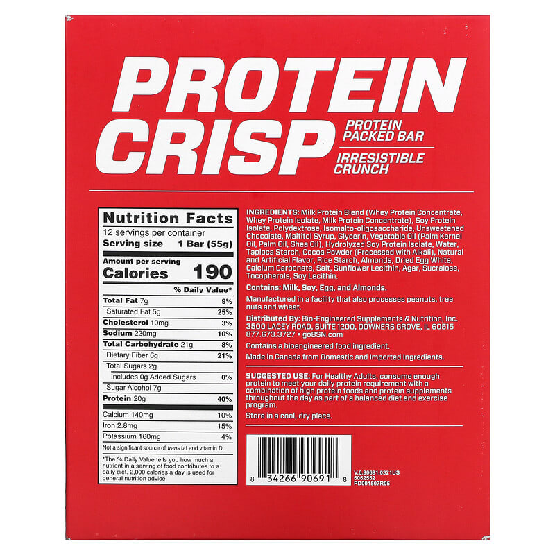 BSN, Protein Crisp, Chocolate Crunch, 12 Bars, 1.94 oz (55 g) Each